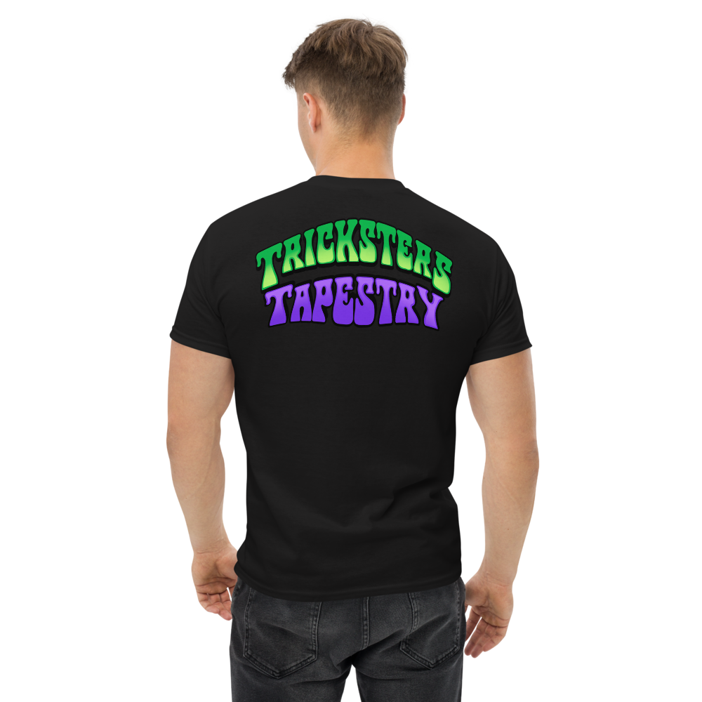 Tricksters Tapestry Jester Logo Black Back Model 2