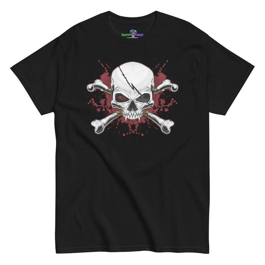 Crimson Grin Skull and Crossbones Tee Black Front
