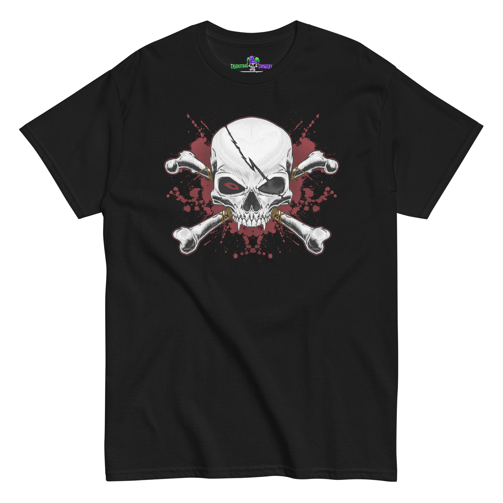 Crimson Grin Skull and Crossbones Tee Black Front