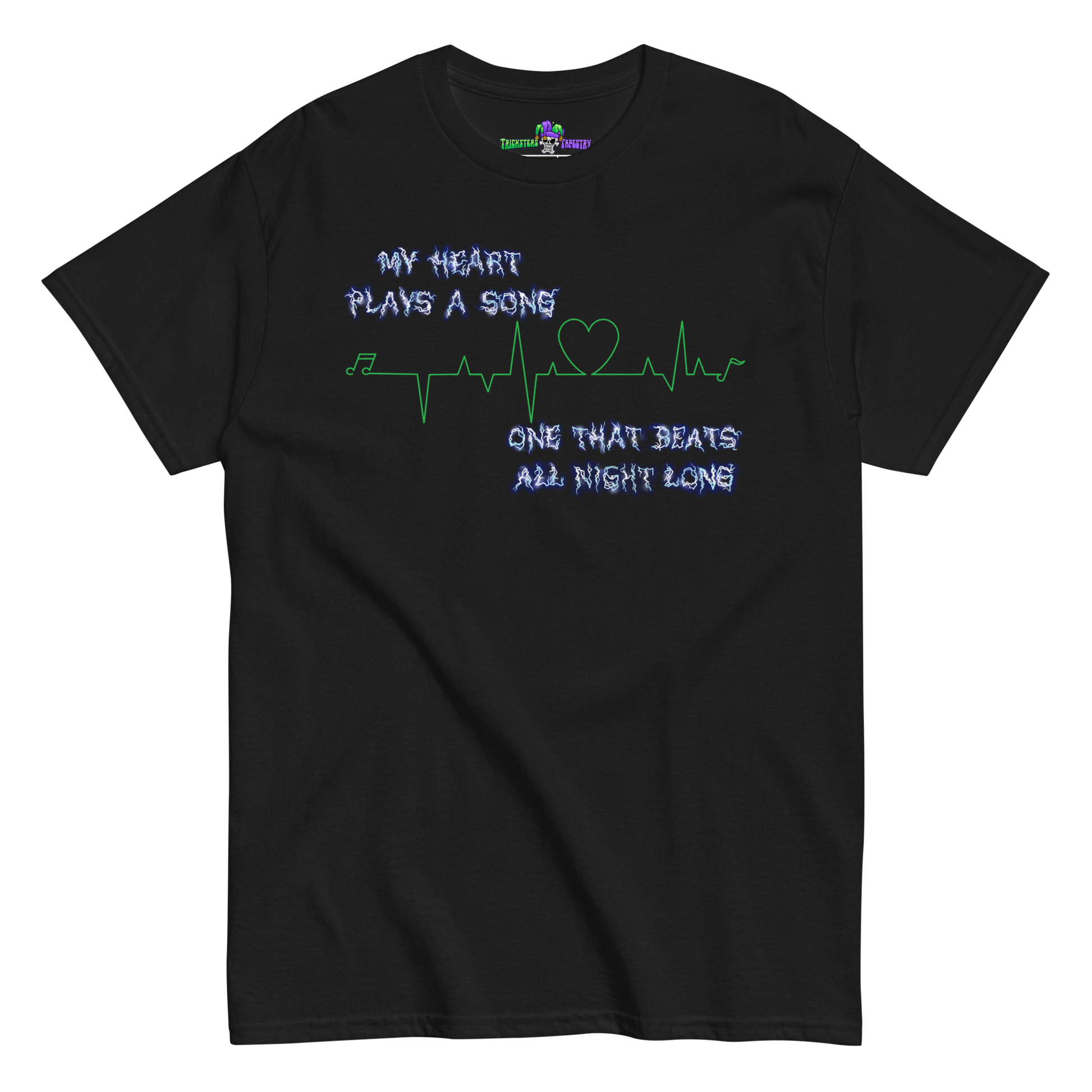 Heart Monitor Poem Tee, Electric Font, Black Front