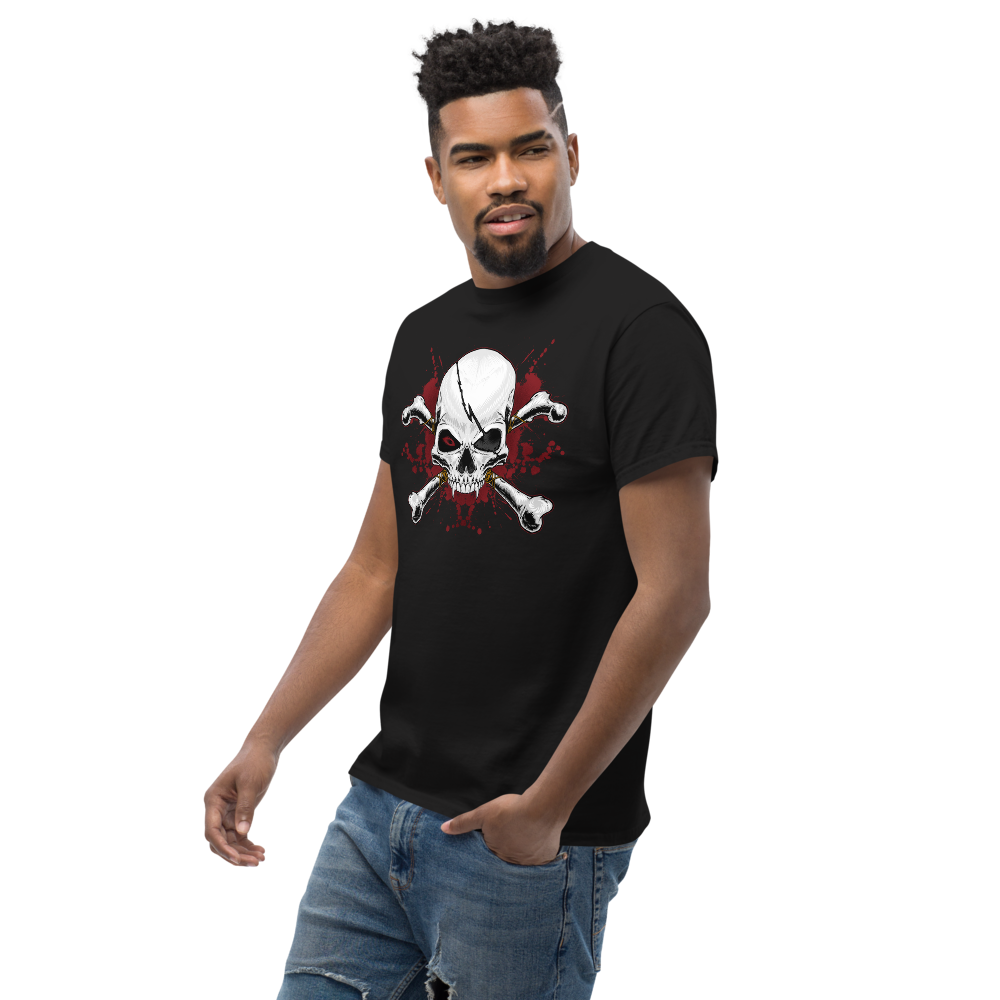 Crimson Grin Skull and Crossbones Tee Black Left Side Model 1