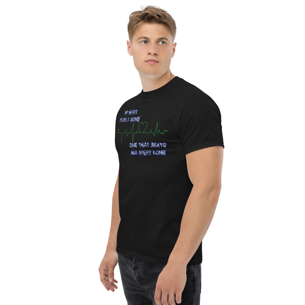 Heart Monitor Poem Tee, Electric Font, Black Left Side Model 2