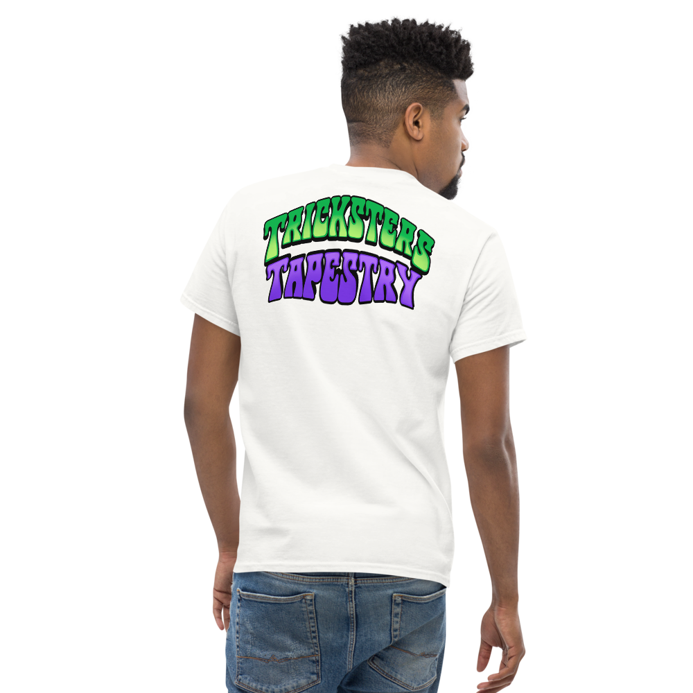 Tricksters Tapestry Logo White Back Model 1