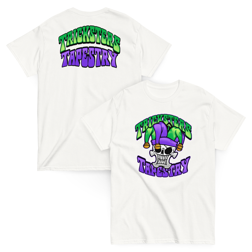 Tricksters Tapestry Logo White Front and Back