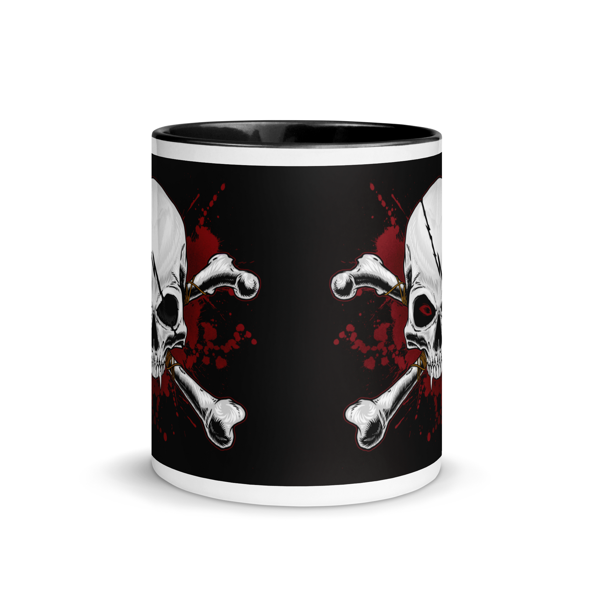 Crimson Grin Skull and Crossbones Ceramic Mug 11 oz front